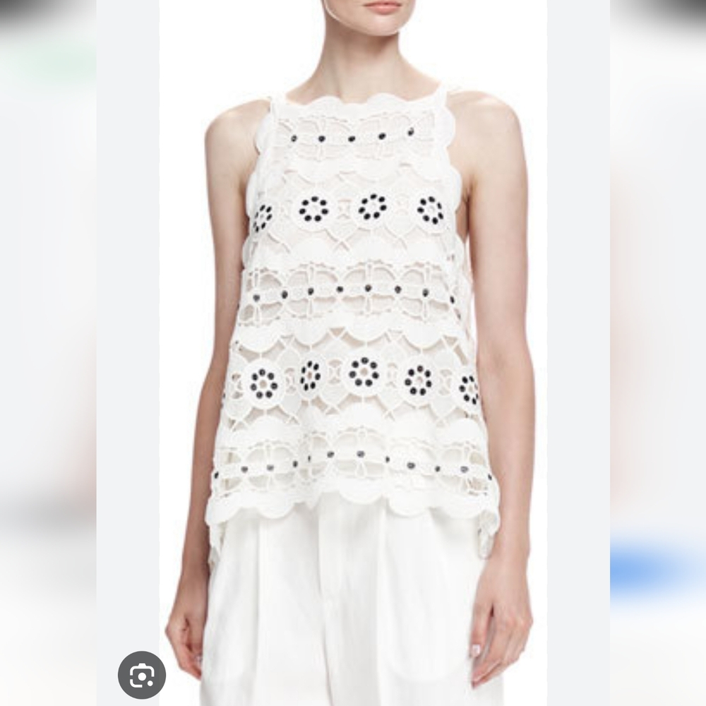 Anthropologie ✨️ HD in Paris Elegant White Lace Sleeveless Women's Top Size XS